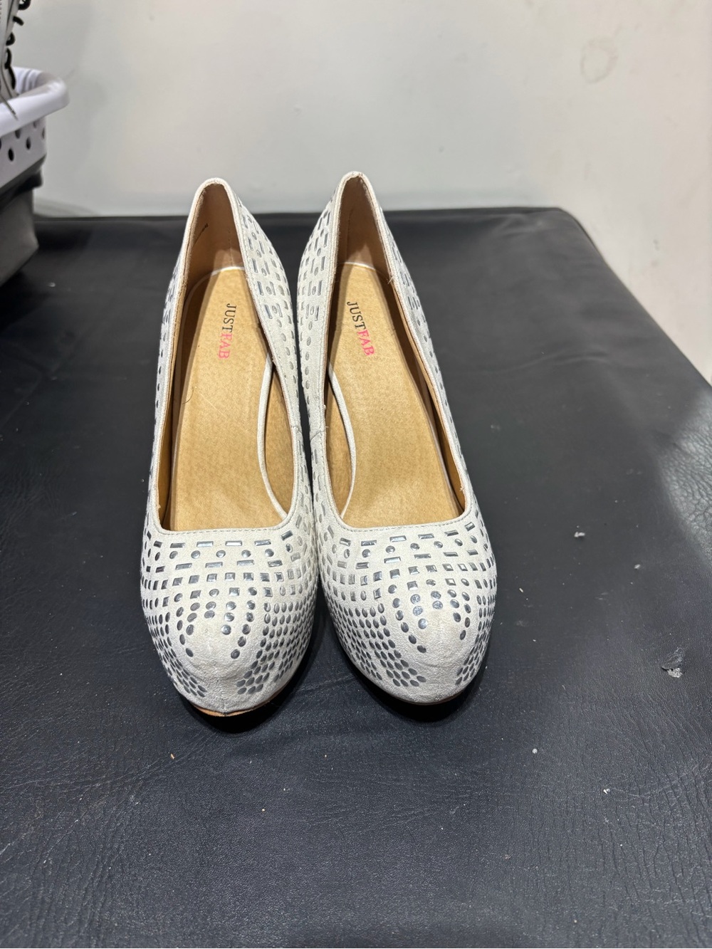 JustFab White Perforated Round-Toe Heels